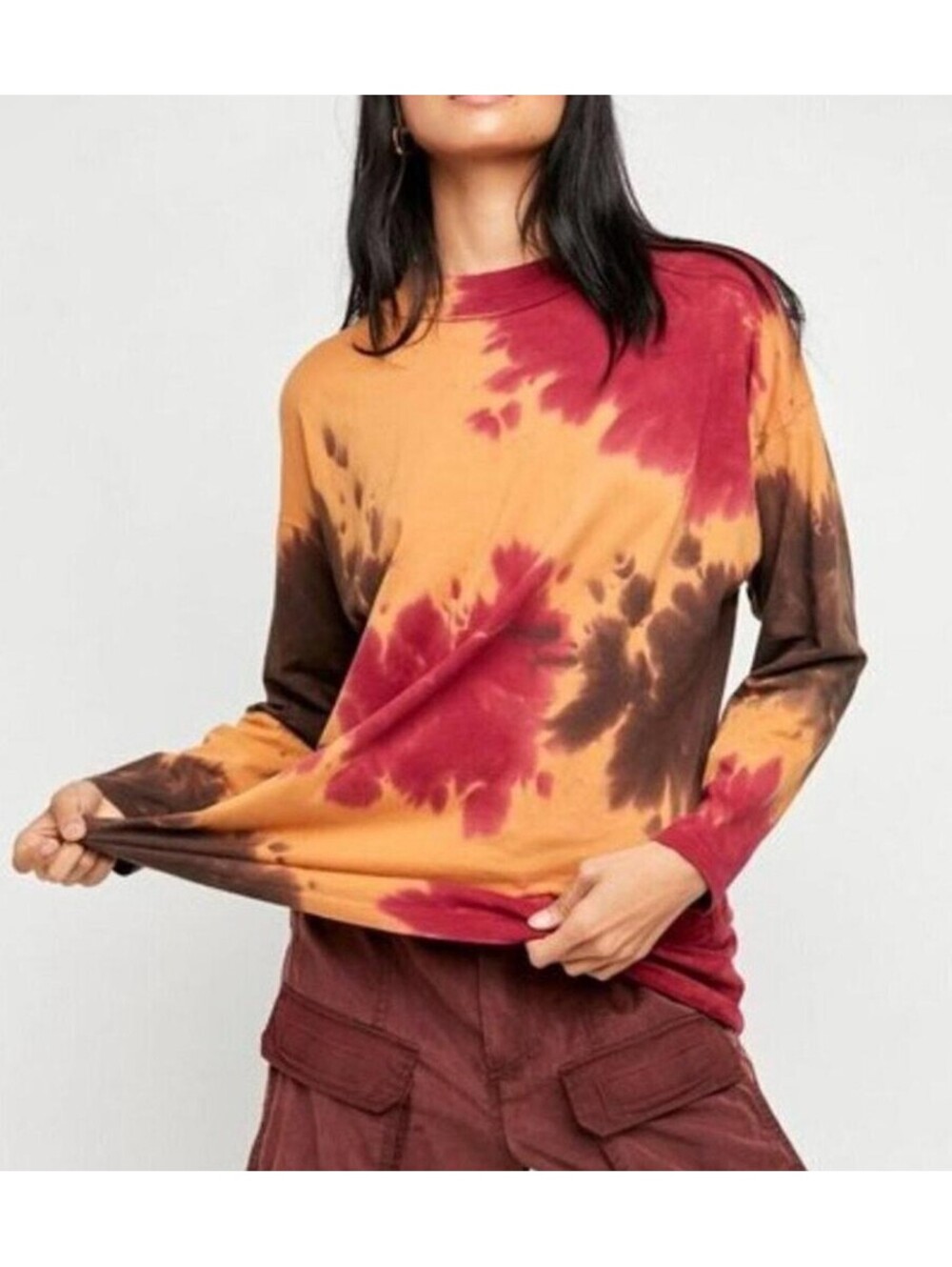 Free People Oversized Indie Sleeze French Roast TieDye Cotton Long Sleeve small